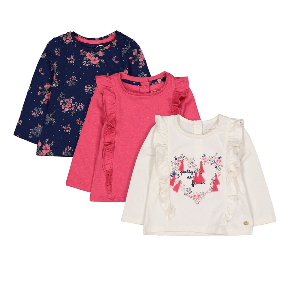 

Girls Full Sleeves T-Shirt Heart Floral Print - Pack Of 3 - Red Navy White