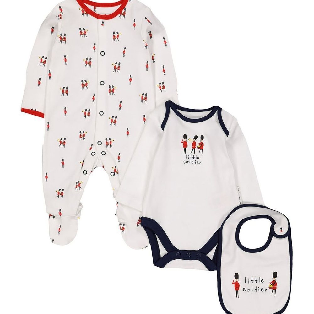 

Boys Full Sleeves 3 Piece Set Soldier Print And Embroidery - White