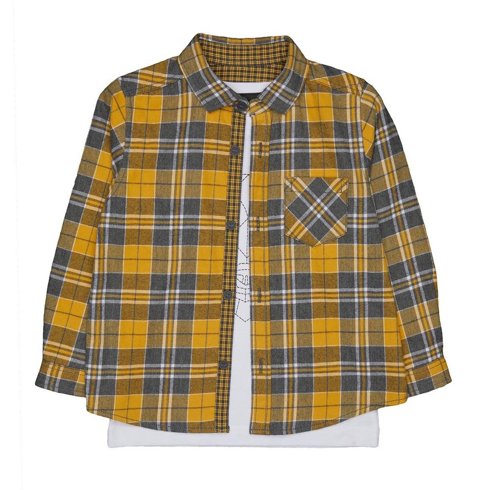 

Yellow Checked Shirt And Bear T-Shirt