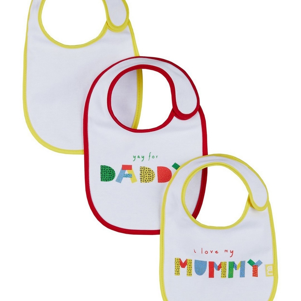 

Mothercare mummy&amp daddy baby bibs multicolor pack of 3
