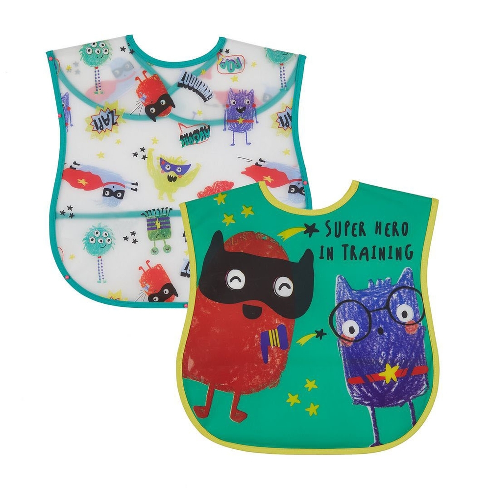 

Mothercare monster crumb catcher bibs blue pack of 2