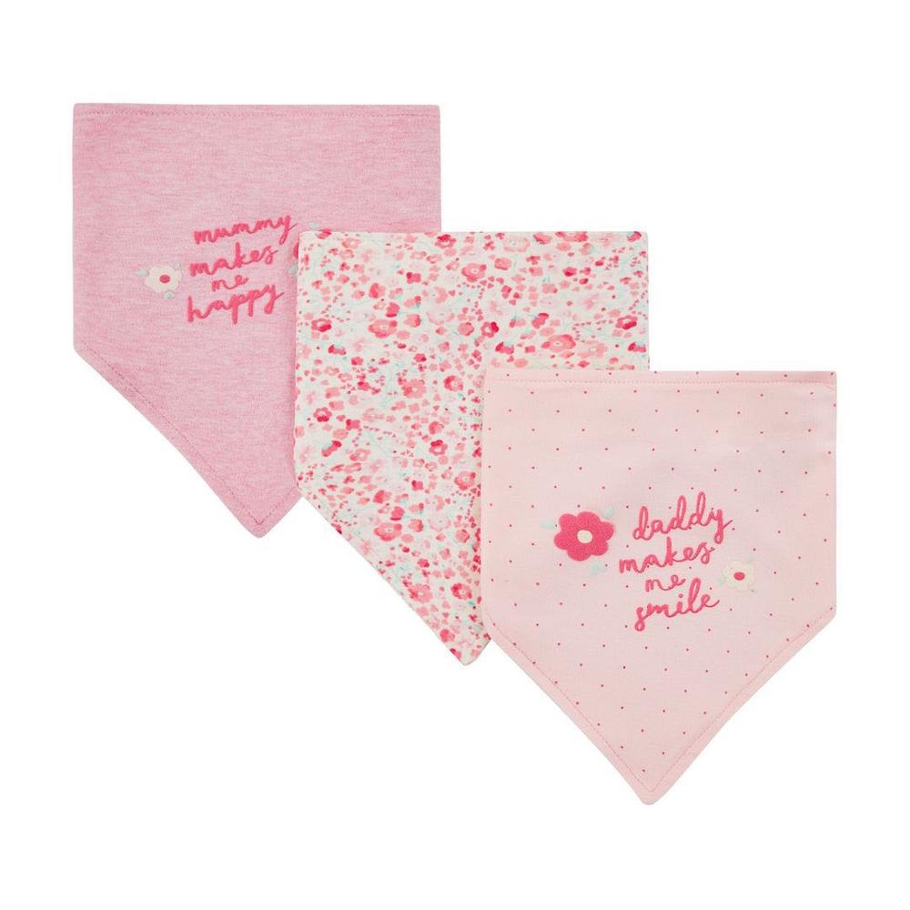 

Girls Bibs Floral And Text Print - Pack Of 3 - Pink