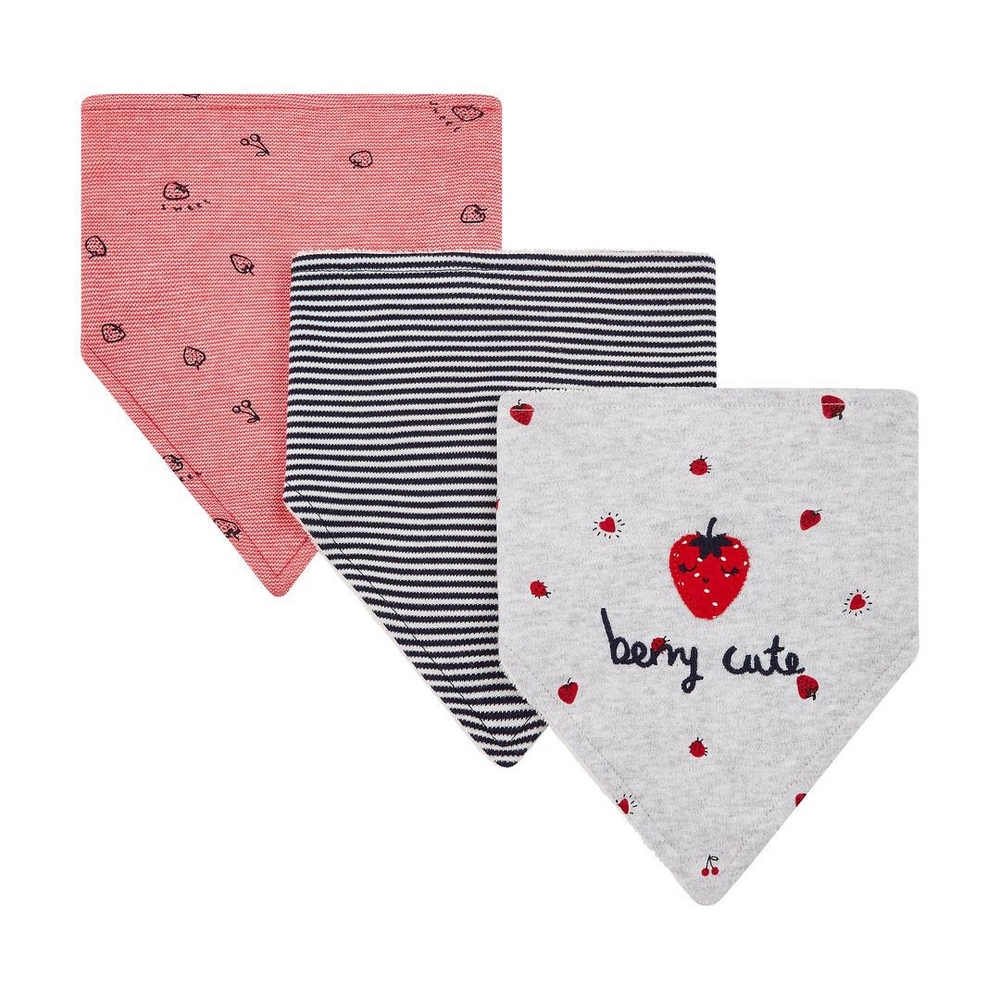 

Girls Bibs Strawberry Print And Patch - Pack Of 3 - Red Grey