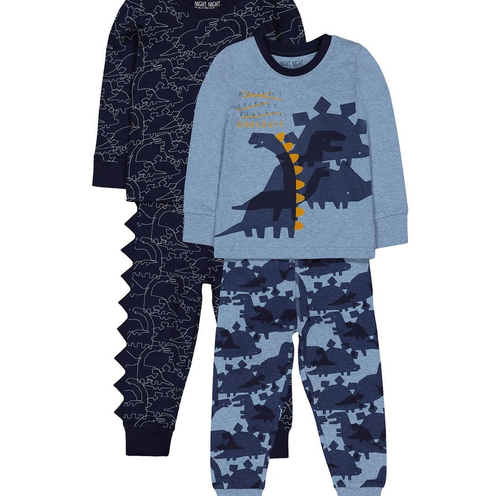 

Boys Full Sleeves Pyjamas Dinosaur Print - Pack Of 2 - Multicolor