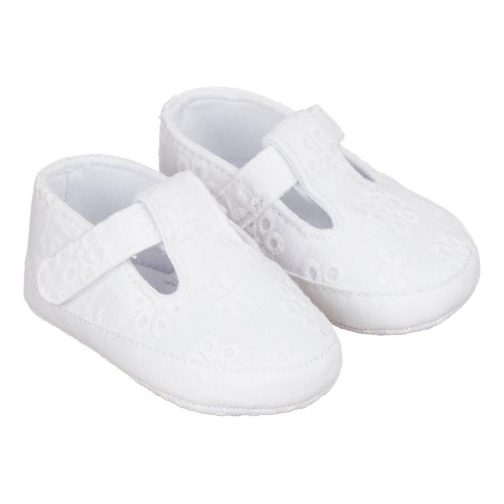 

White Broderie T-Bar Pram Shoes