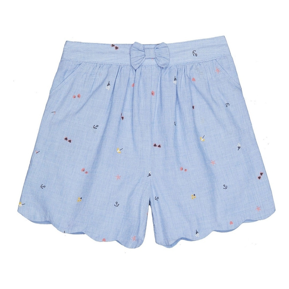 

Girls Shorts Nautical Print With Bow - Blue