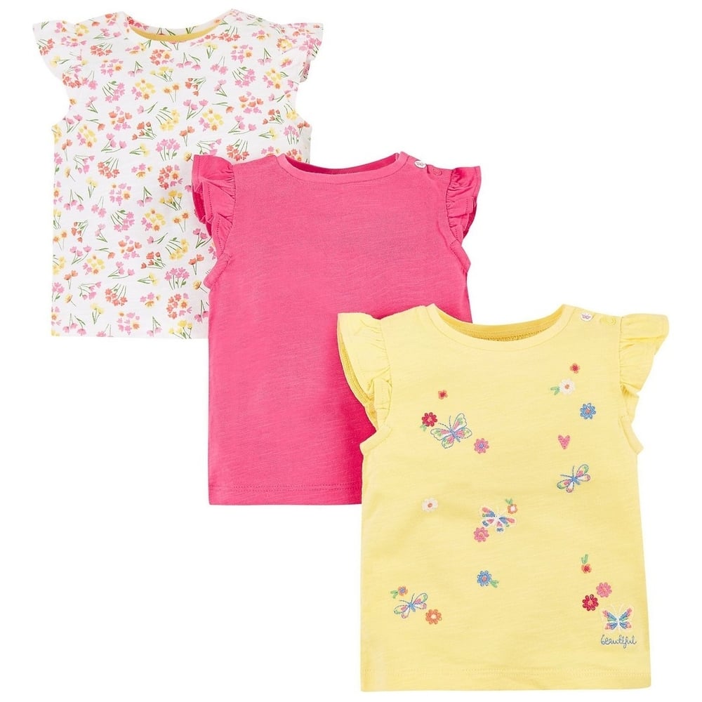 

Girls Half Sleeves T-Shirt Floral Print - Pack Of 3 - Yellow Pink White