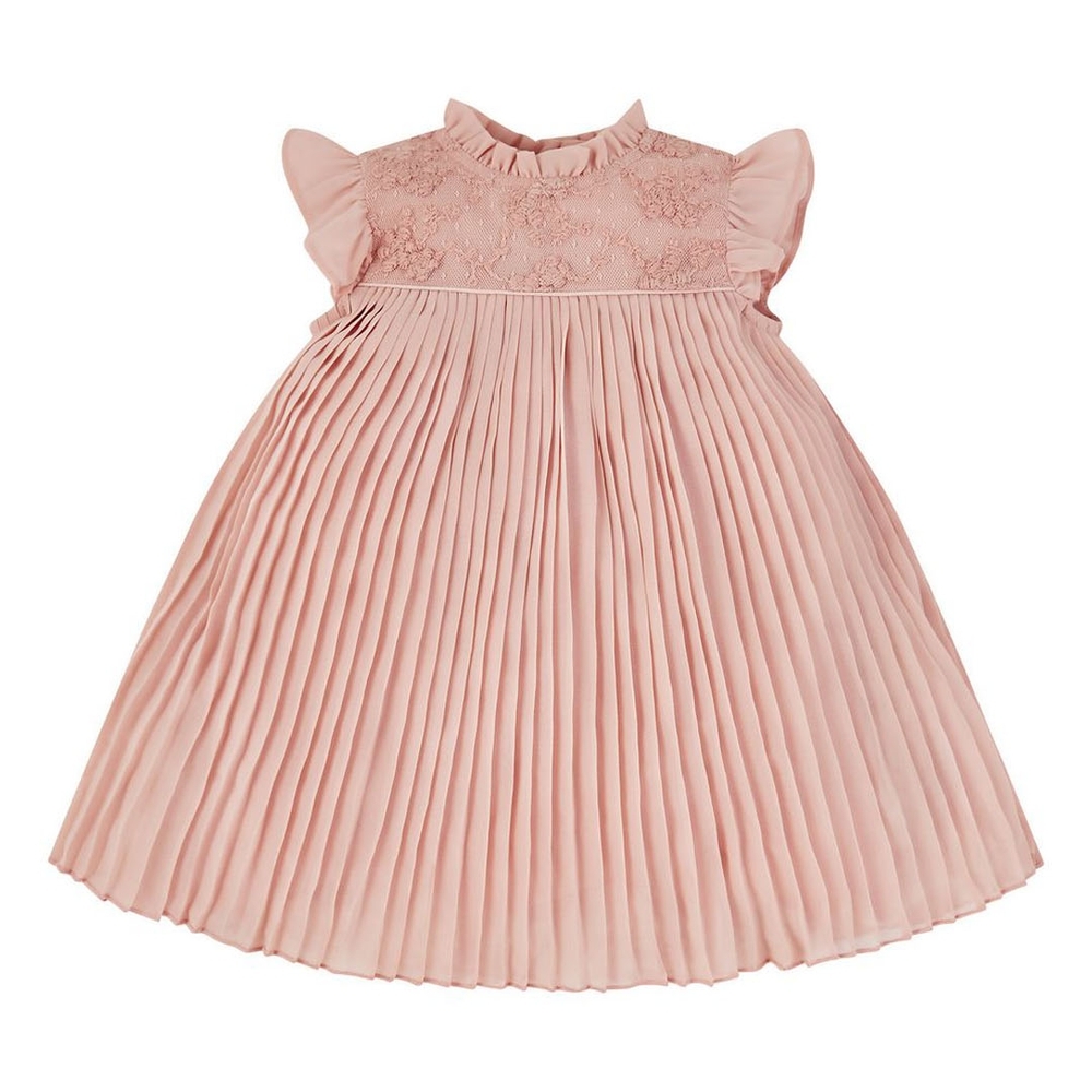 

Pink Chiffon Floral Embroidery Pleated Dress