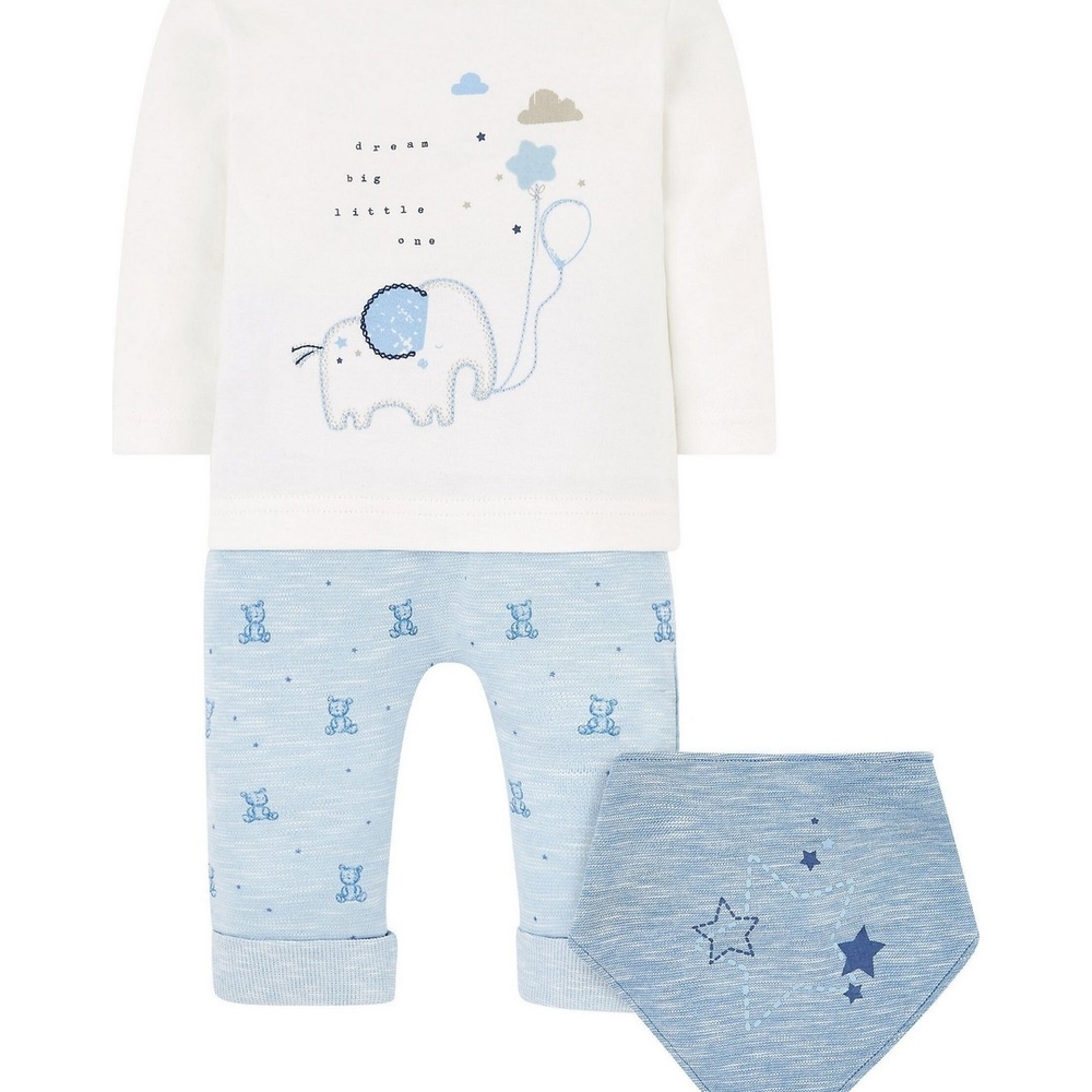 

Boys Full Sleeves 3 Piece Set Animal Print - Blue White