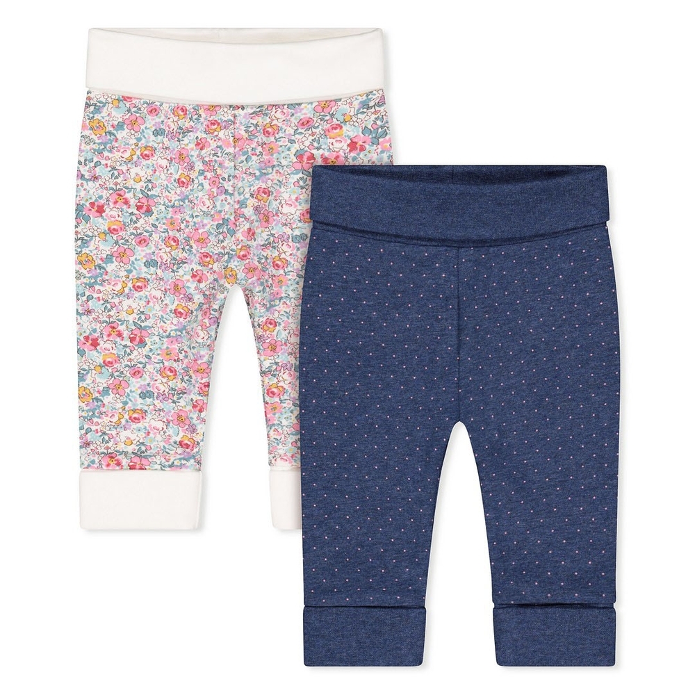 

Girls Joggers Floral And Polka Dot Print - Pack Of 2 - White Navy
