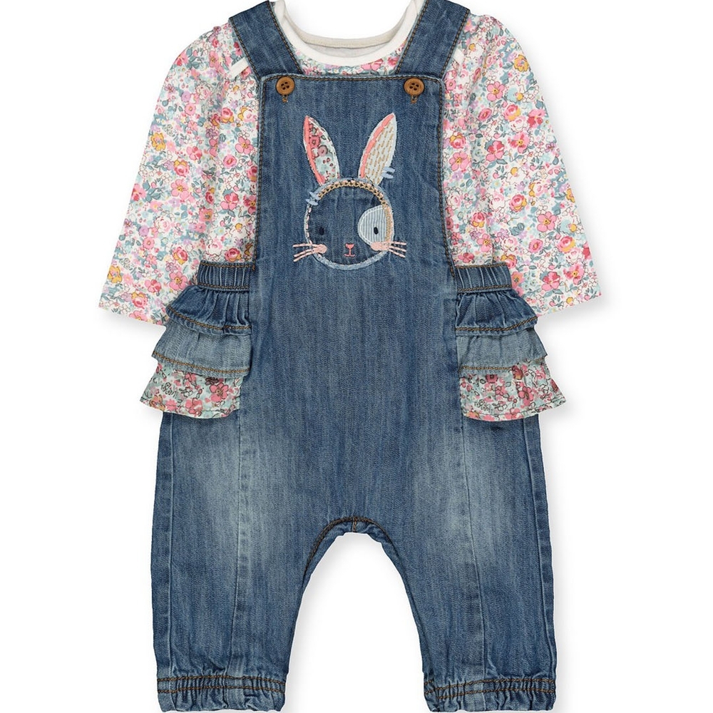 

Denim Bunny Dungarees And Floral Bodysuit Set