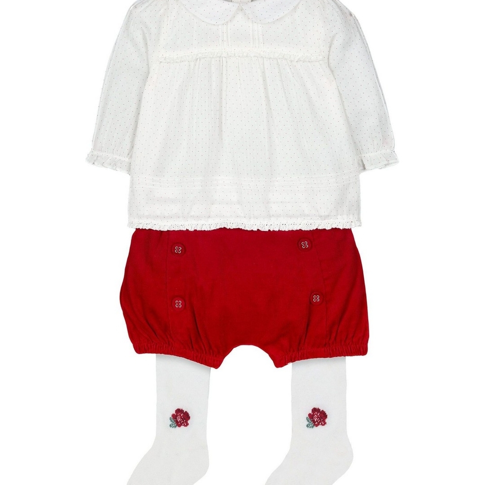

Girls Full Sleeves Polka Dot TopCord Shorts And Tights Set - Multicolor