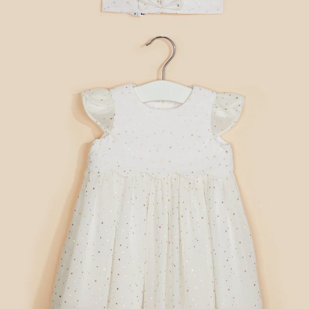 

White Gold-Star Dess And Headband Set