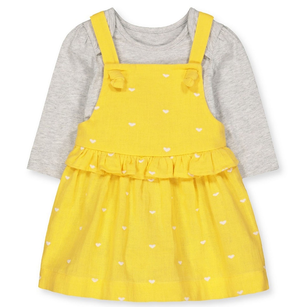 

Yellow Heart Woven Dress And Grey Bodysuit Set