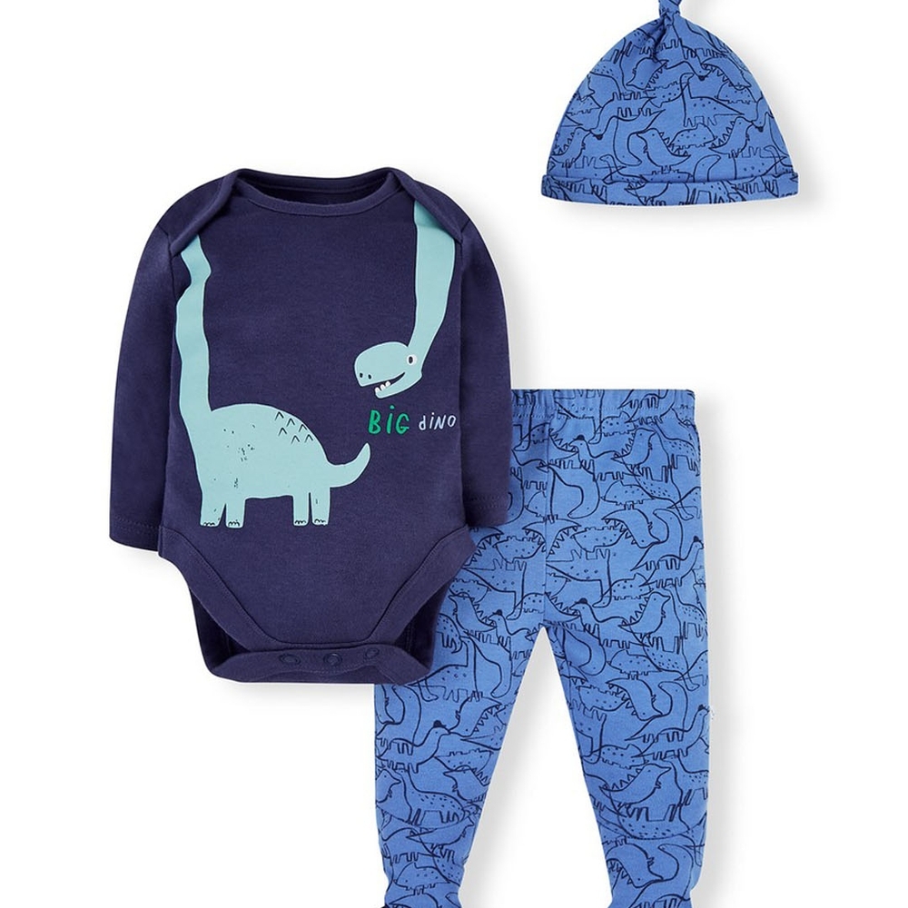 

Boys Full Sleeves 3 Piece Set Dinosaur Print - Navy Blue