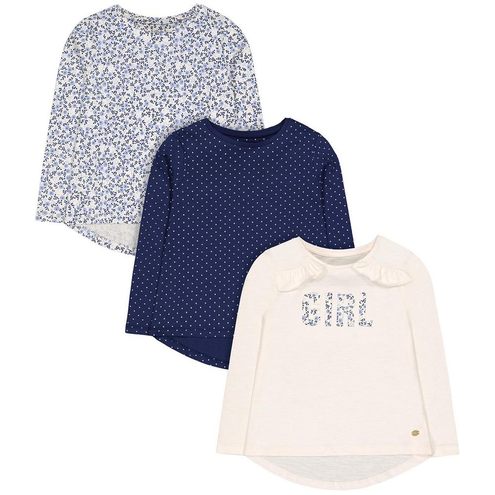 

Girls Full Sleeves Patch And Floral Print T-Shirts - Pack Of 3 - Multicolor