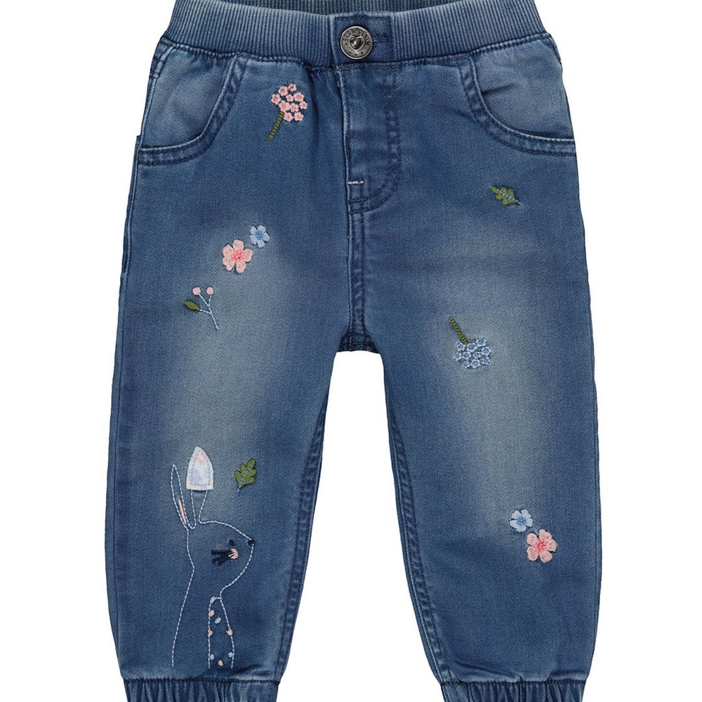 

Blue Flower And Bunny Embroidered Cuffed Jeans