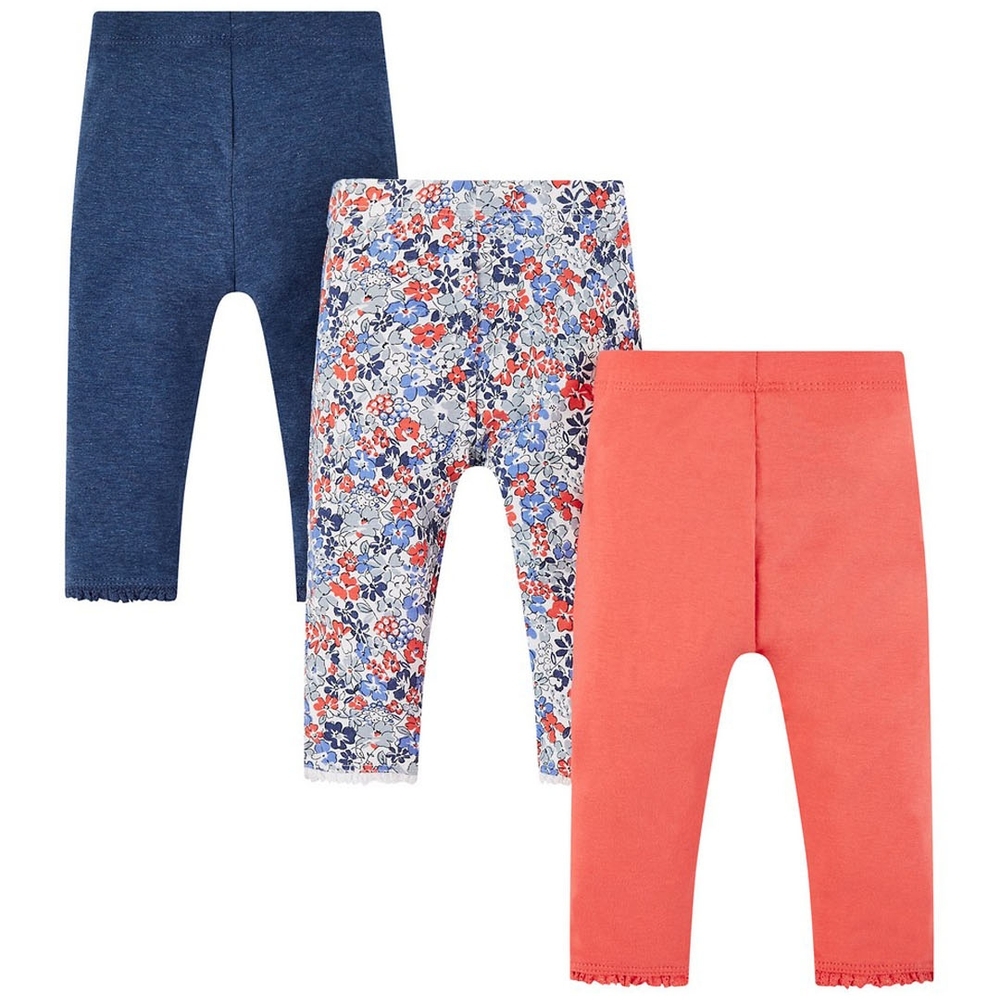 

Floral Blue And Coral Leggings - 3 Pack