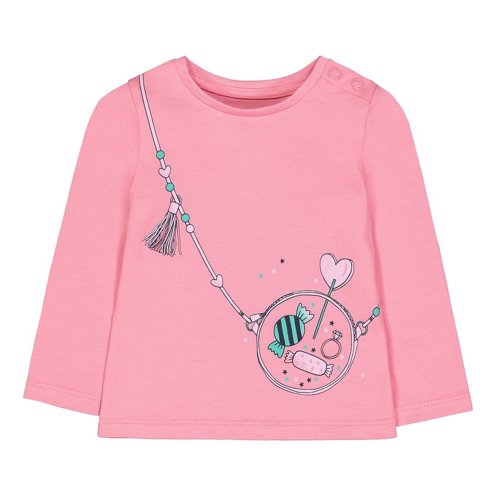 

Girls Full Sleeves T-Shirt Heart&amp Bag Print - Pink