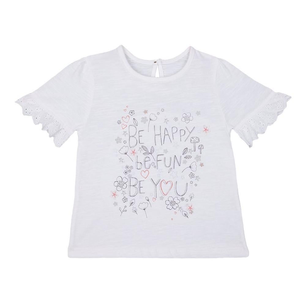 

White Be Happy Frill T-Shirt