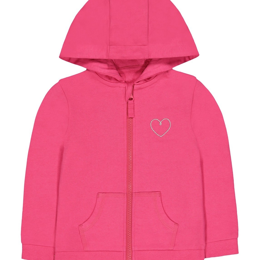 

Hot Pink Silver Heart Zip-Through Hoodie