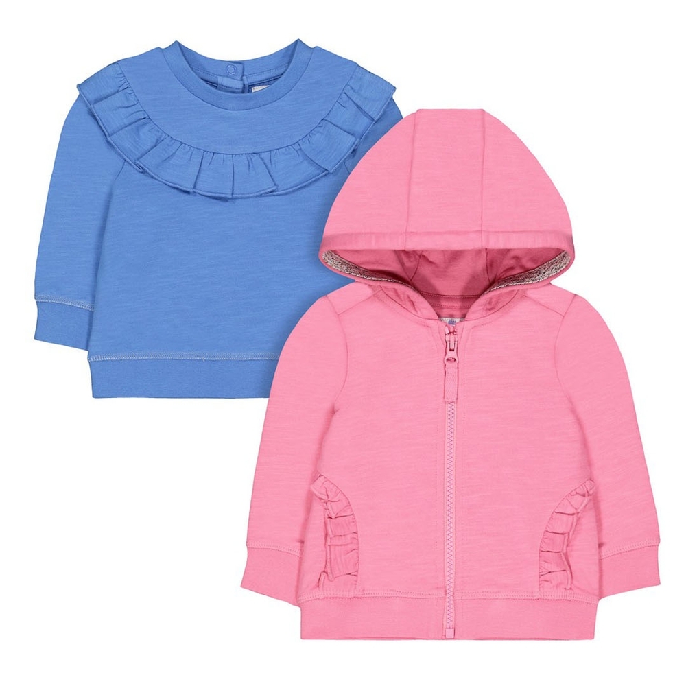 

Blue Frill Sweat Top And Pink Frill Zip-Through Hoodie Set