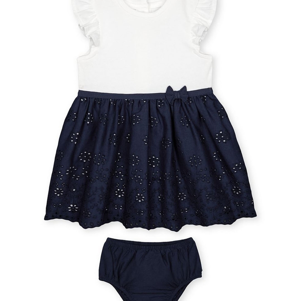 

Heritage Navy Broderie Skirt Dress And Knickers Set