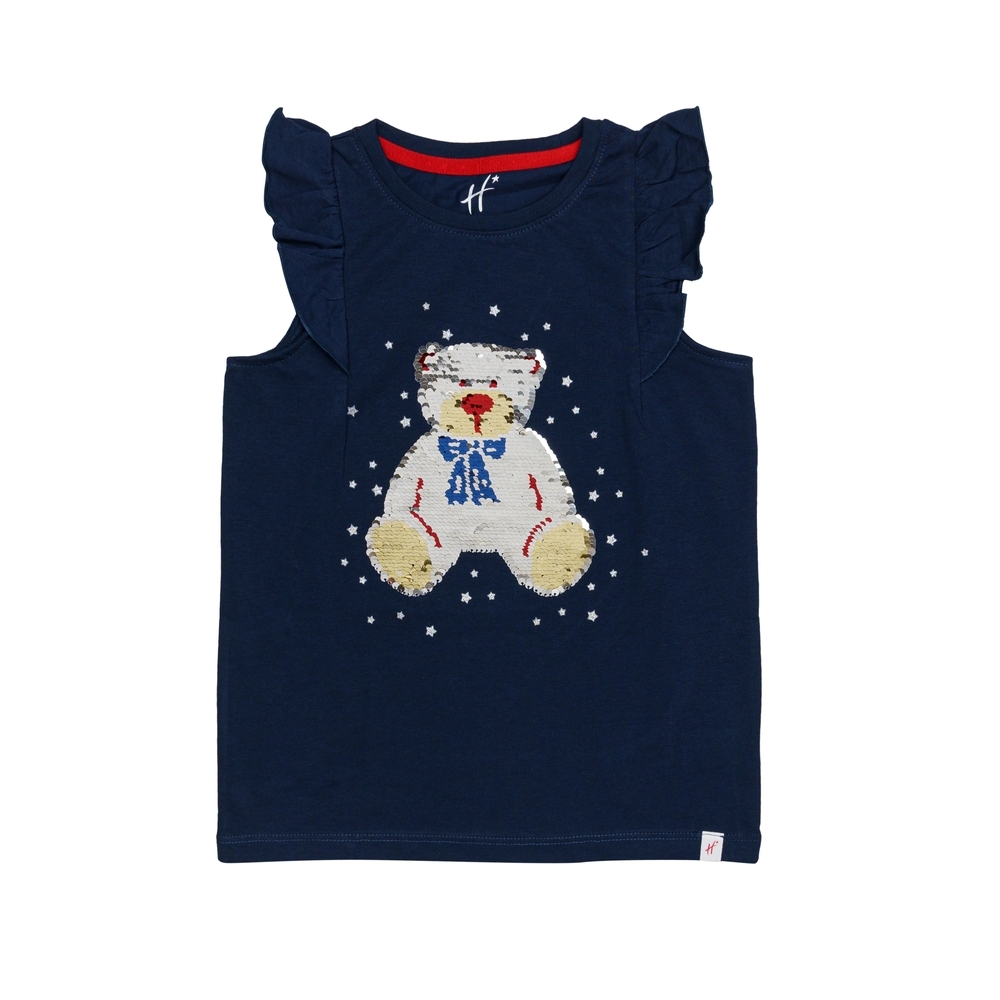

H by Hamleys Girls Short Sleeves Top Flippy Sequins-Navy