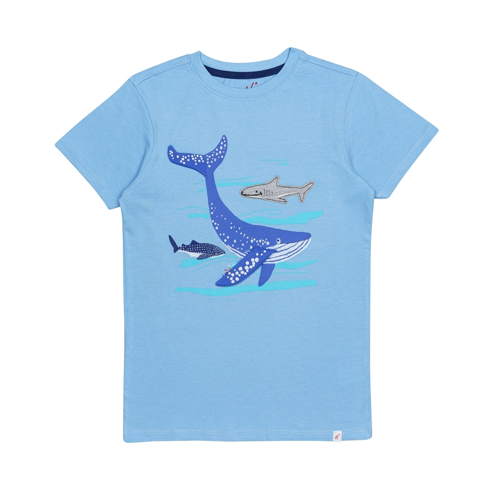 

H by Hamleys Boys Short Sleeves T-Shirt Whale Print-Light Blue