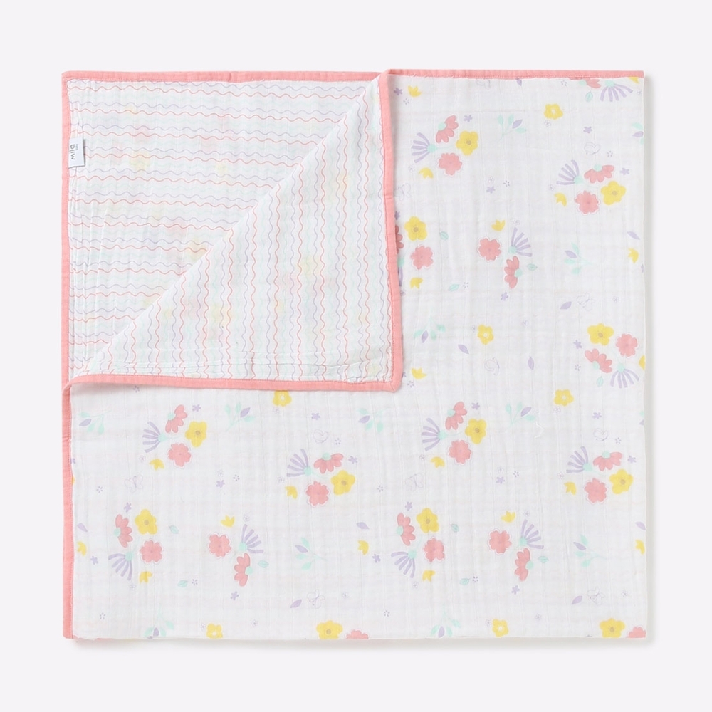 

Mila baby floral bloom muslin blanket pink