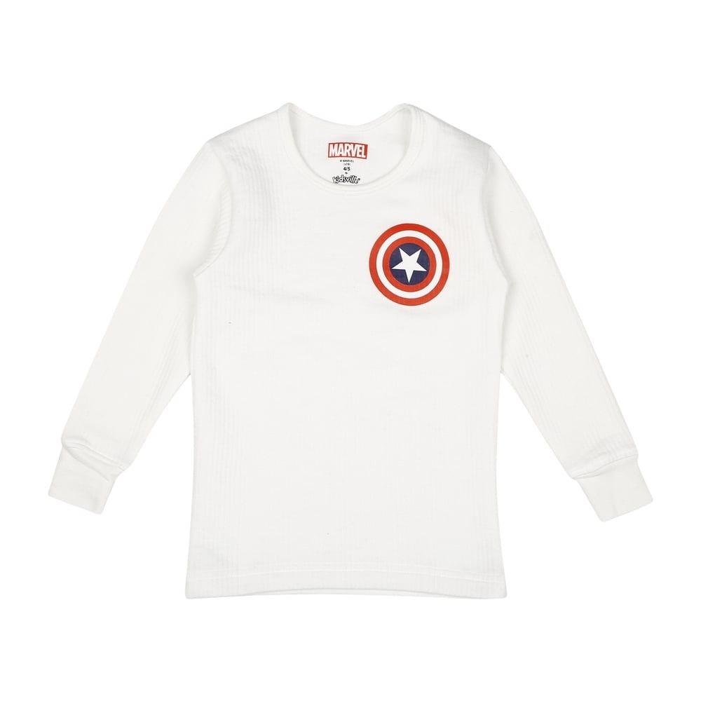 

Boys Captain America Full Sleeves Thermal Top - White