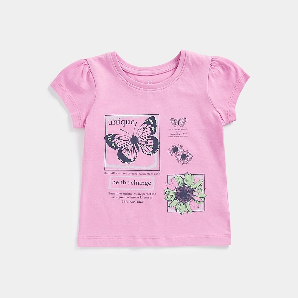 

Mothercare Girls Short Sleeve Butterfly Print T-Shirt -Pink