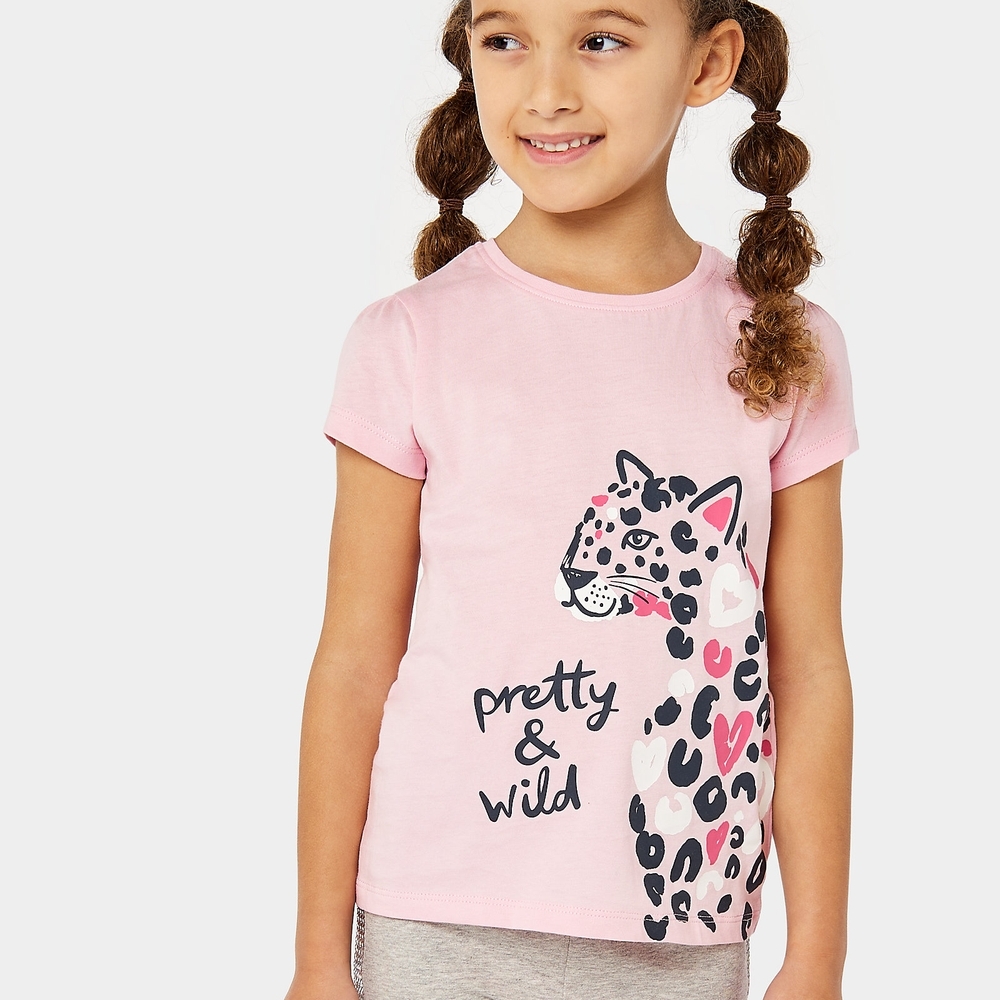

Mothercare Girls Short Sleeve Leopard Print T-Shirt -Pink