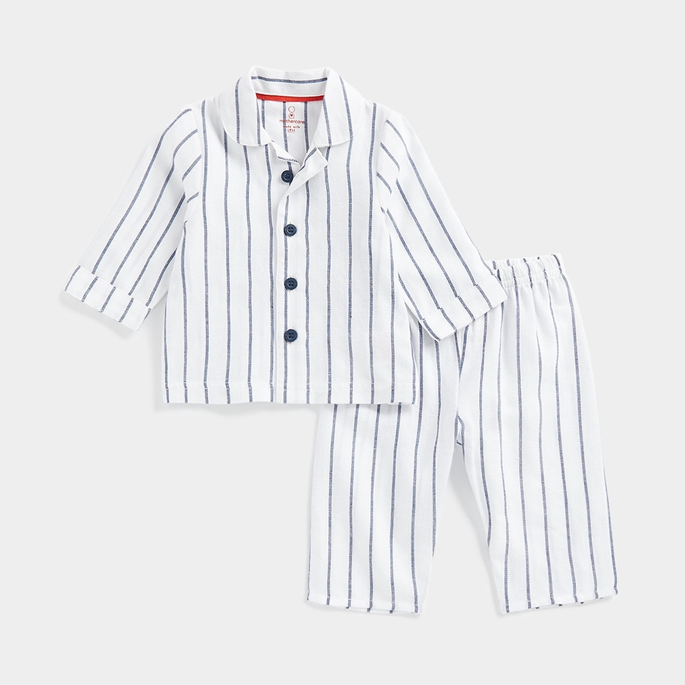 

Mothercare Boys Full Sleeves Striped Pyjama -White