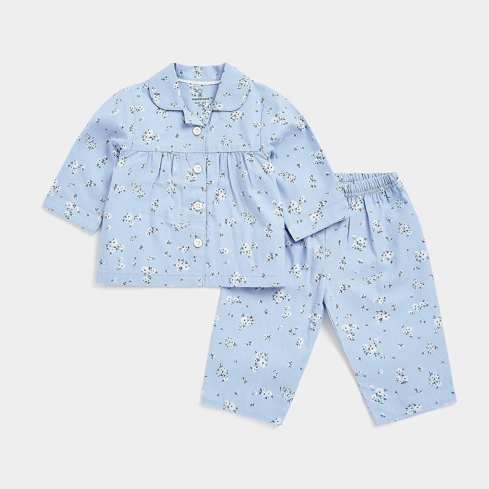 

Mothercare Girls Full Sleeves Floral Print Pyjama -Blue