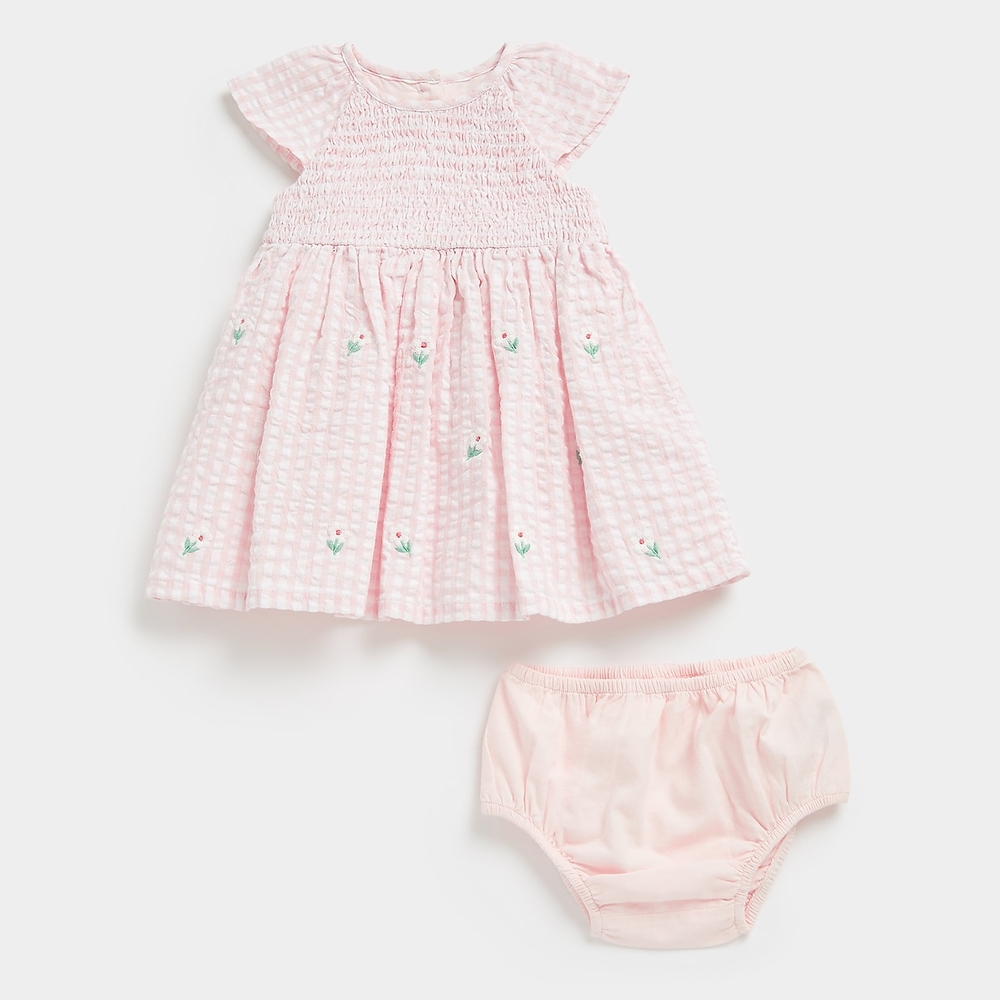 

Mothercare Girls Half Sleeve Gingham checked Casual Dress -Pink