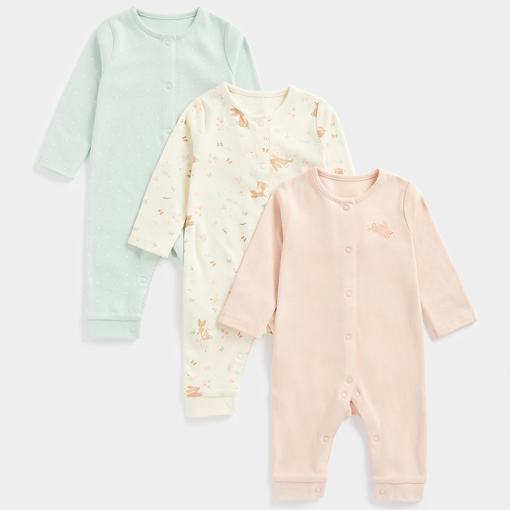 

Mothercare Girls Full Sleeves Bunnie design All In One-Pack of 3-Multicolor