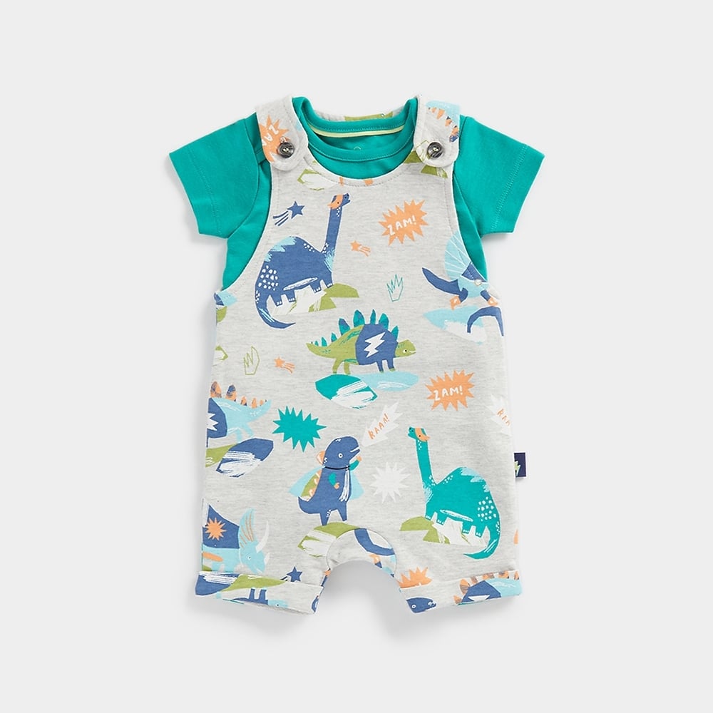 

Mothercare Boys Half Sleeve Dino deisgn Dungaree Set -Multicolor