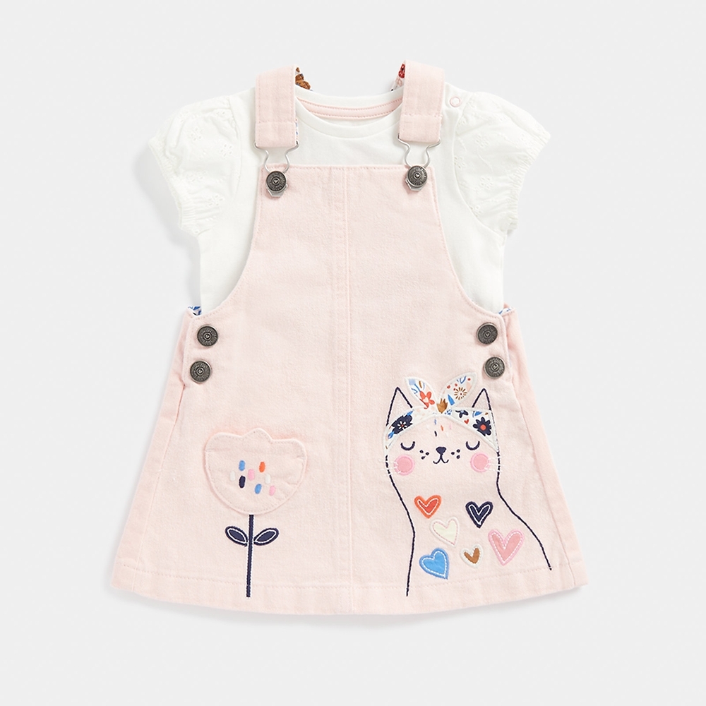 

Mothercare Girls Short Sleeve Cat Print Dungaree Set -Multicolor