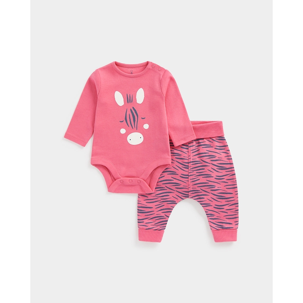 

Girls Full Sleeves Bodysuit&amp Jogger Set Chest Print-Multicolor