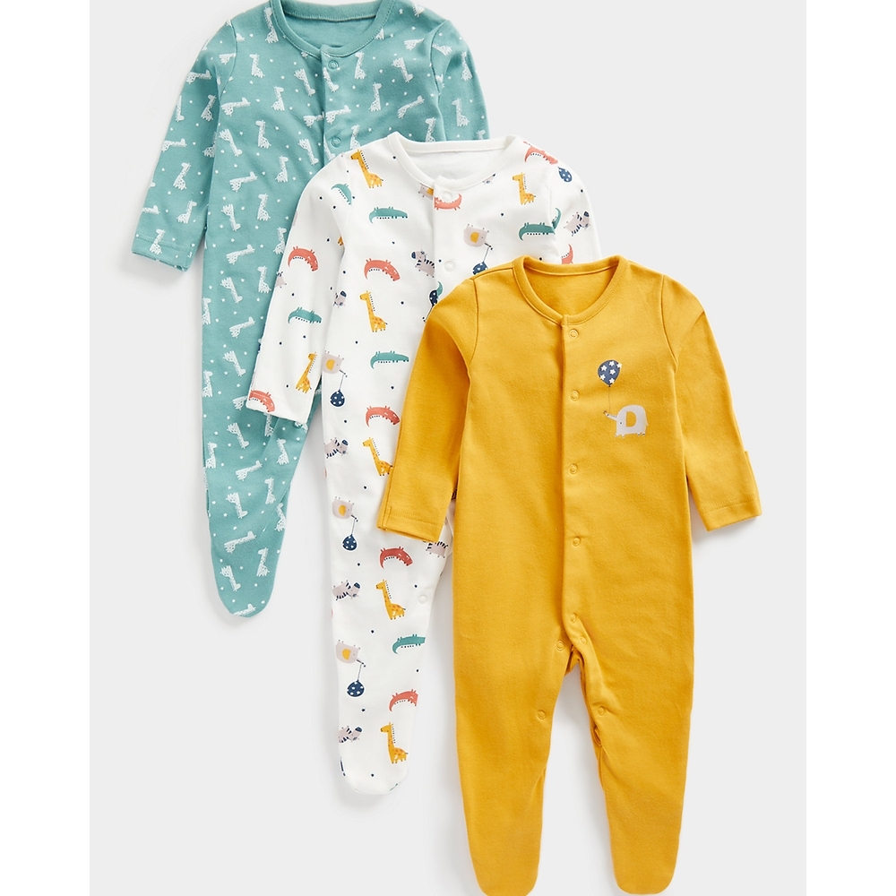 

Boys Full Sleeves Sleepsuit -Pack of 3-Multicolor