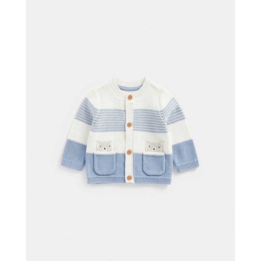 

Boys Full Sleeves Cardigans Bear Patch Pocket-Blue