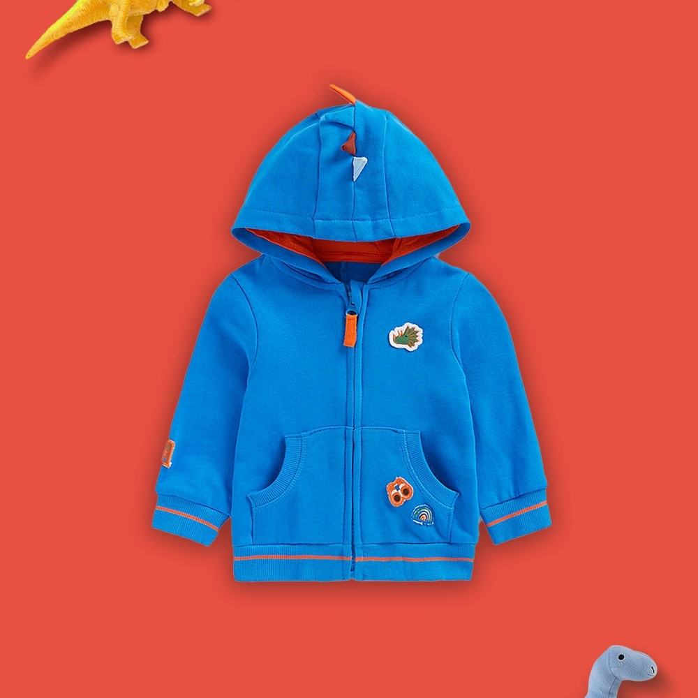 

Boys Full Sleeves Sweatshirt 3D Dino Hooded-Blue