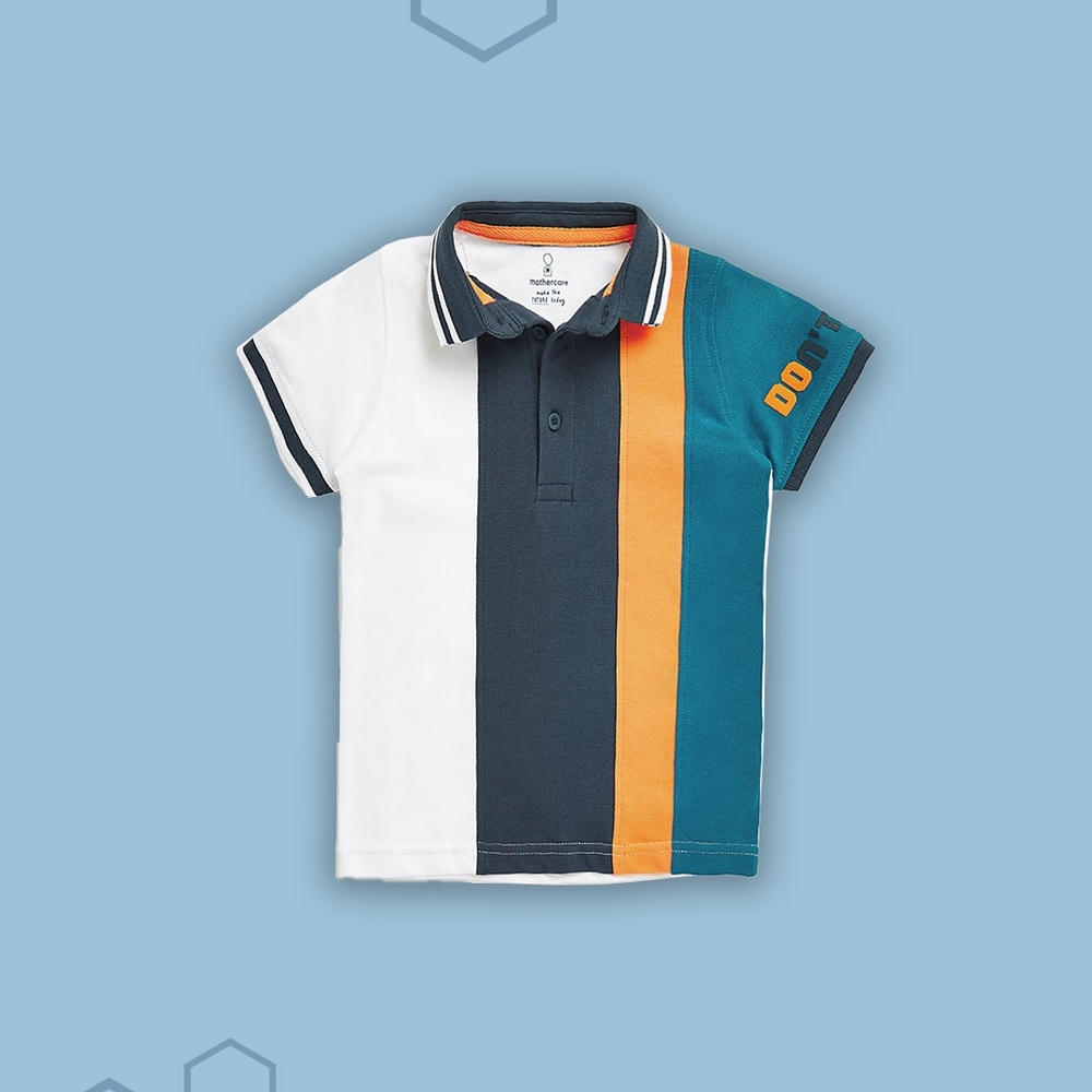 

Boys Short Sleeves Polo T-Shirts Vertical Contrast Panels-Multicolor