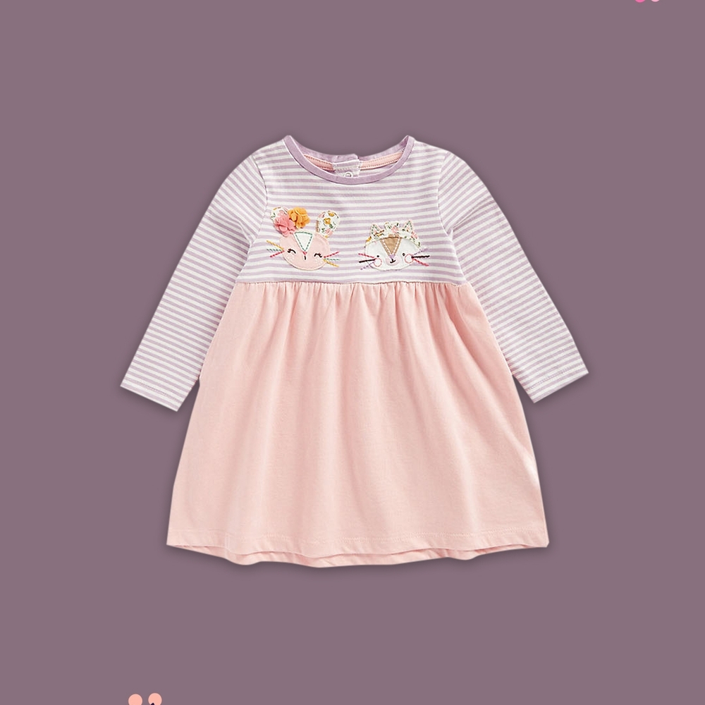 

Girls Full Sleeves Dress Applique&amp Embroidery-Multicolor