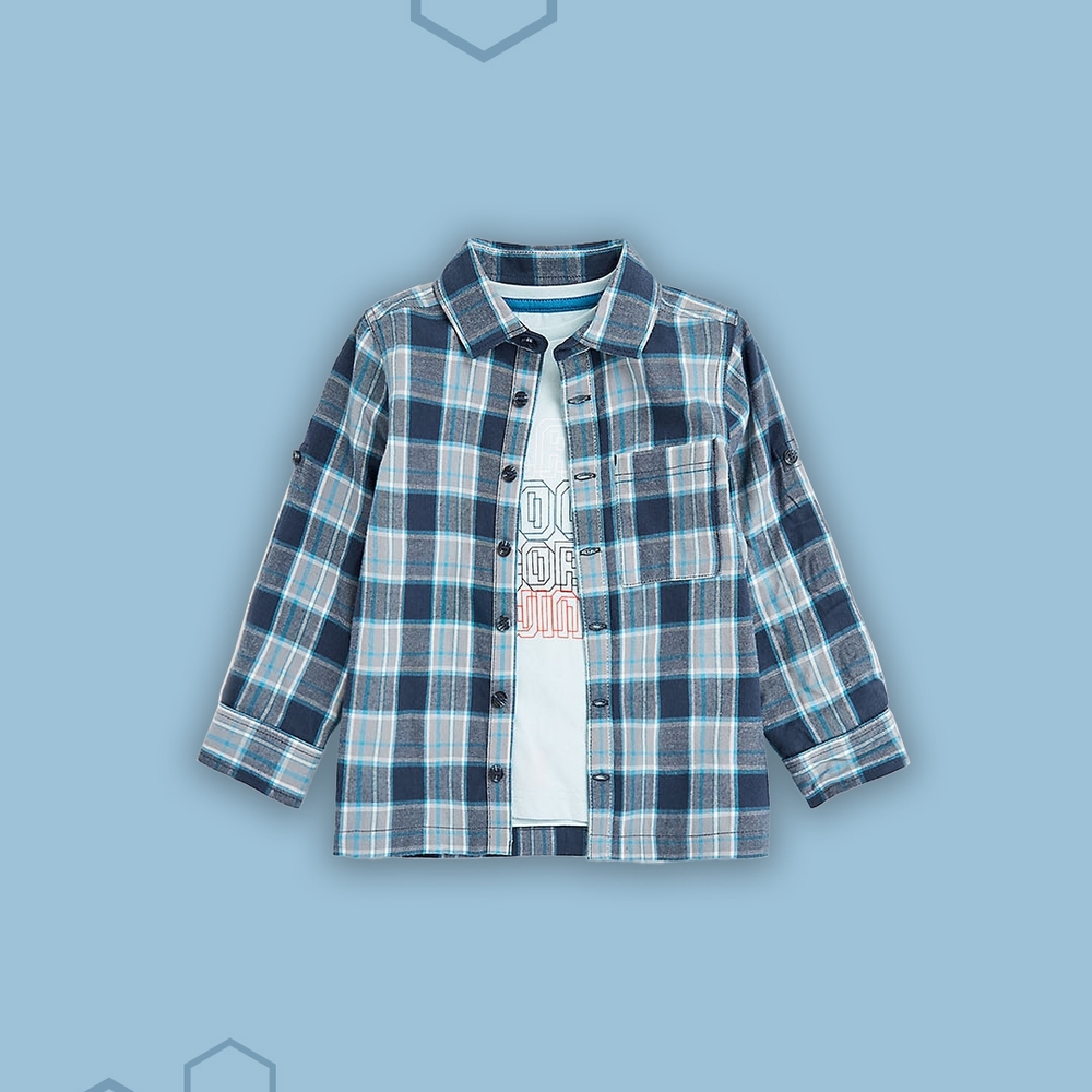 

Boys Full Sleeves Shirt with T Shirt -Multicolor