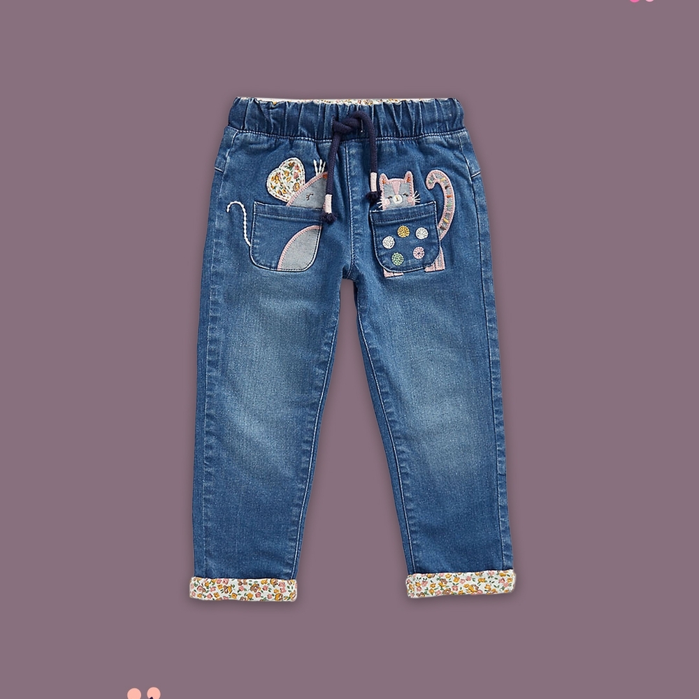 

Girls Jeans Cat Design-Pack of 1-Denim