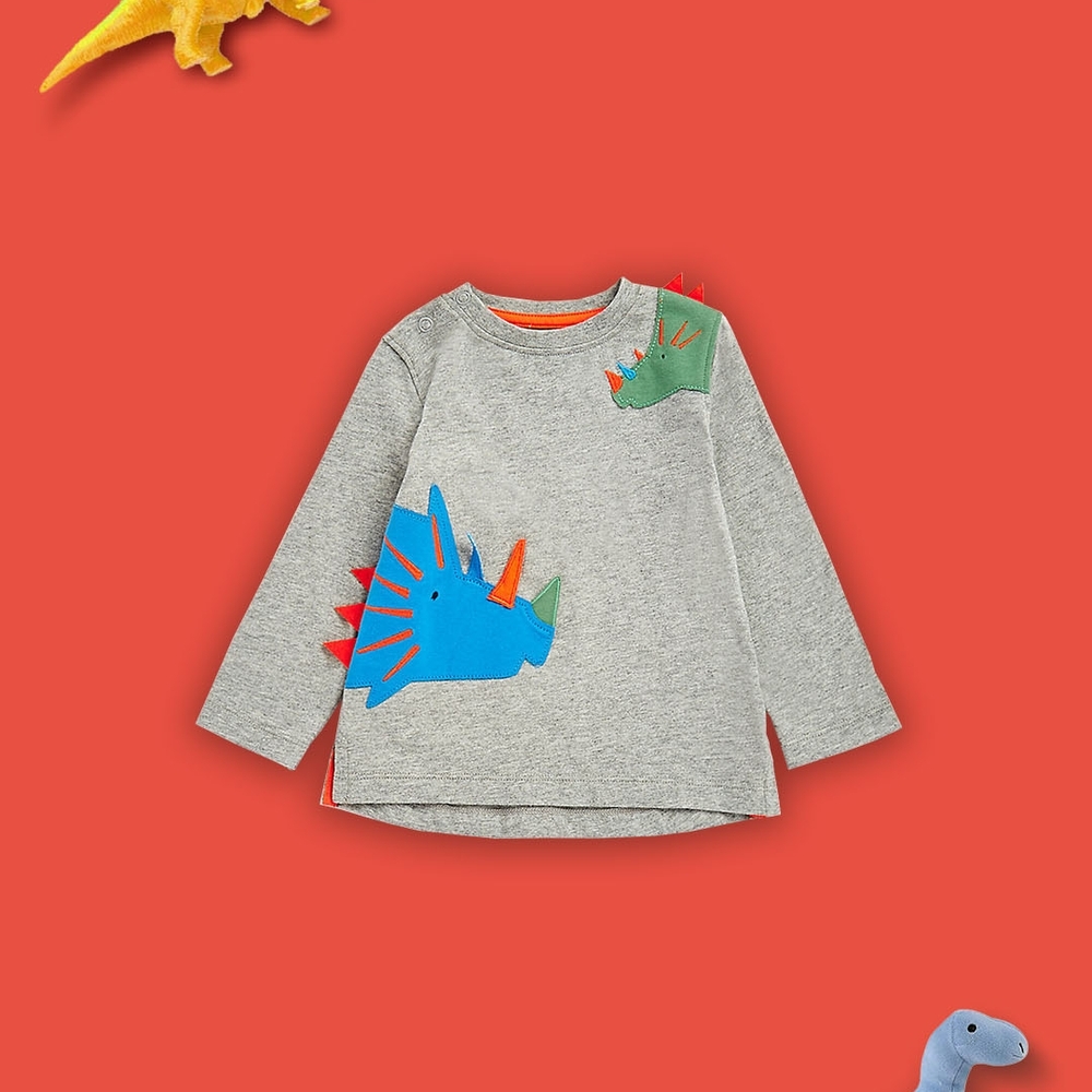 

Boys Full Sleeves T-Shirt 3D Dino Spikes-Grey