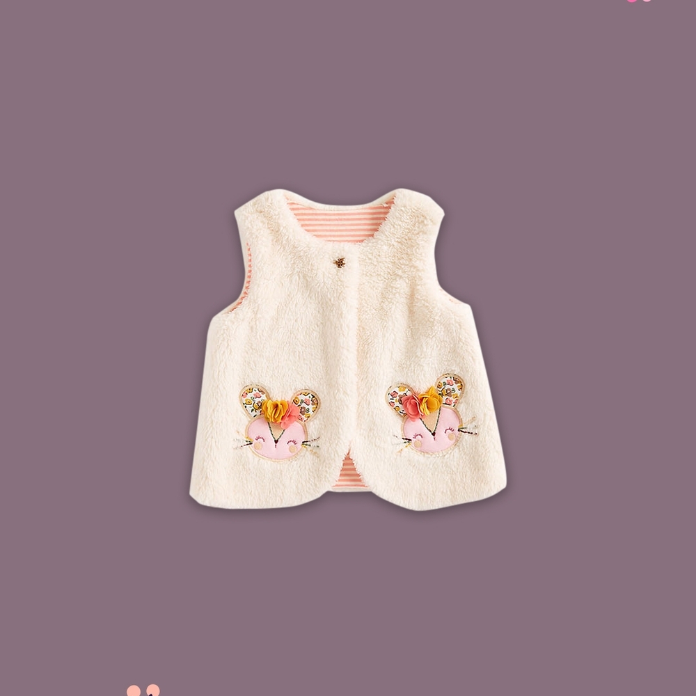 

Girls Sleevless Sweater Vest Soft Teddy Fur-Cream