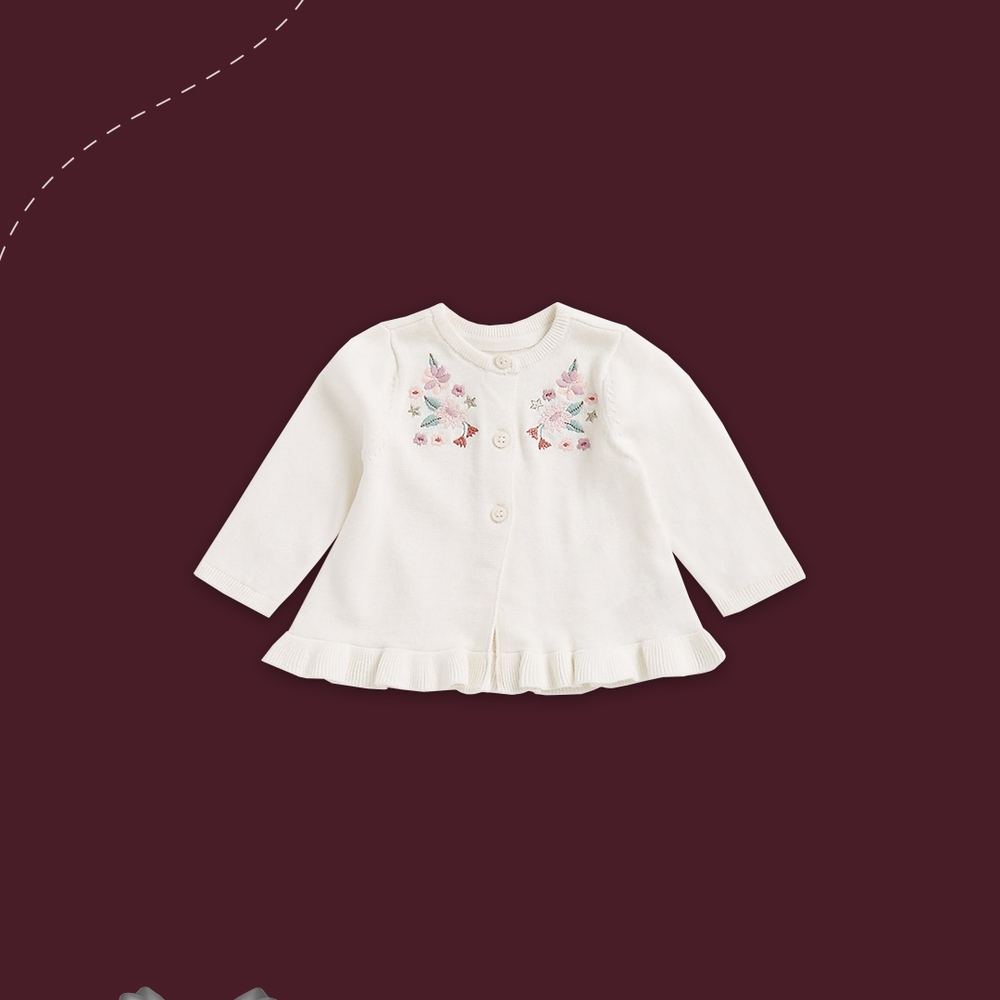 

Girls Full Sleeves Cardigans Frilled Hem-White